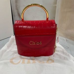 Chloe Croc-print Small Aby Lock Red Calfskin Leather Shoulder Bag